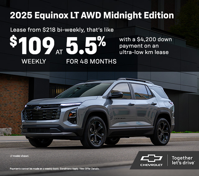 Advertisement for the 2025 Chevrolet Silverado LD Custom Trail Boss, featuring a 0% financing offer for up to 72 months. The image showcases a black Silverado truck parked in a forest setting with Chevrolet branding and conditions disclaimer at the bottom.
