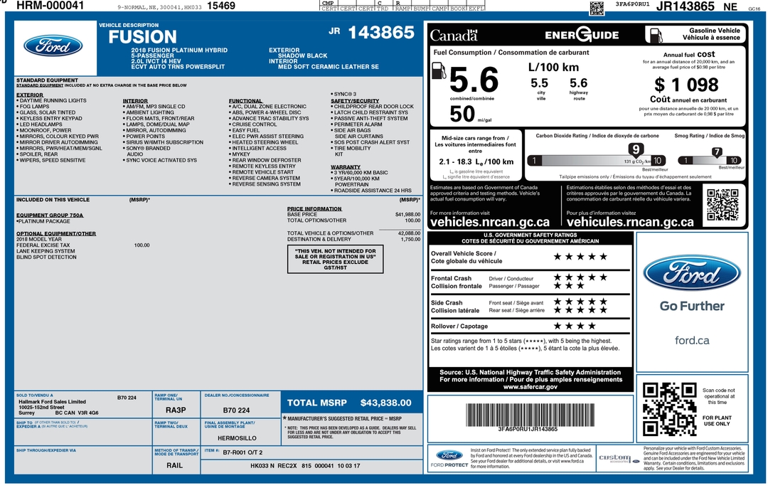 2018 Ford Fusion hybrid
