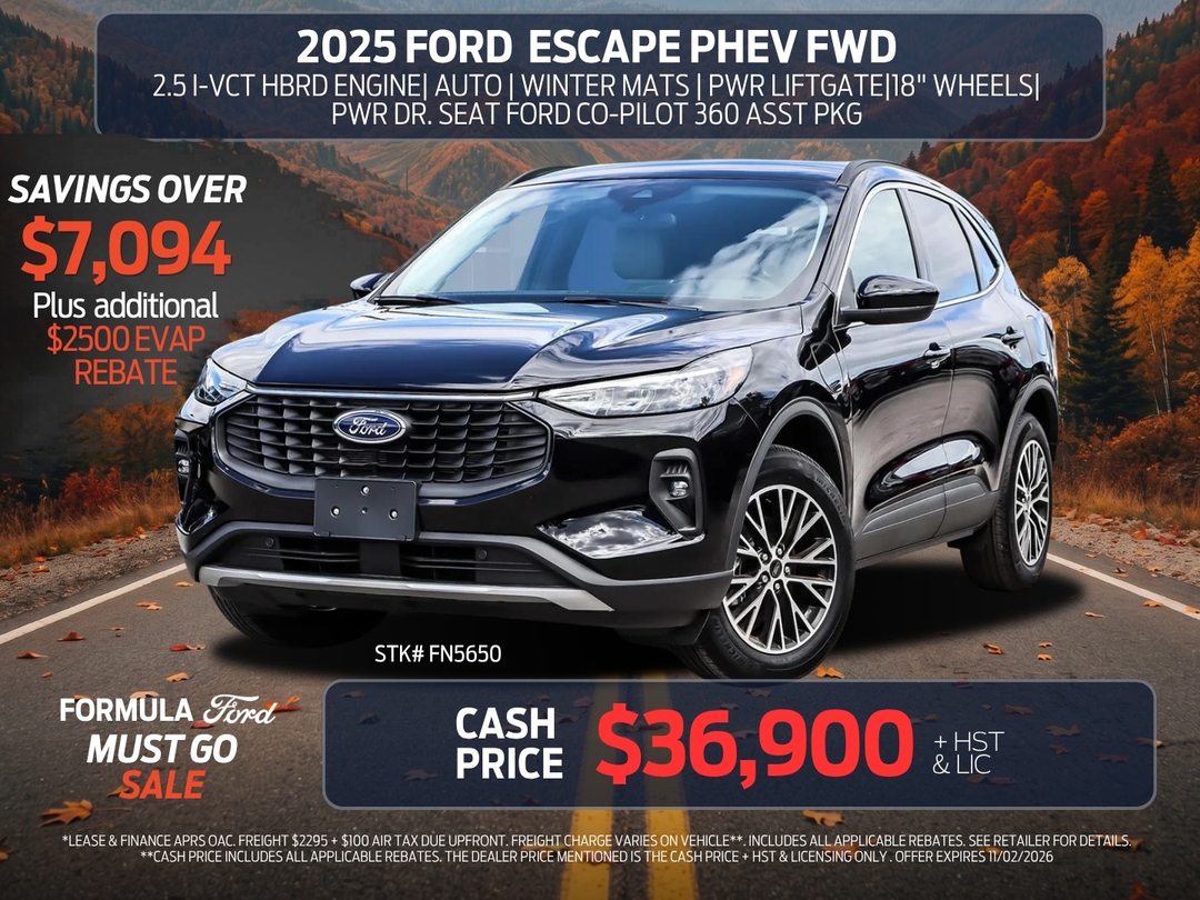 Agate Black Metallic 2025 Ford Escape Hybrid Plug-in SUV / Crossover Front-Wheel Drive Continuously Variable Transmission